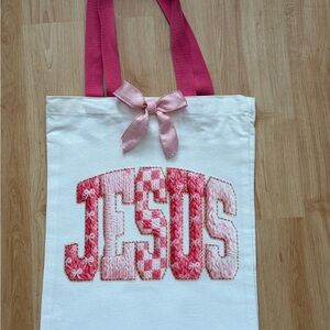Pink and White Tote Bag, Jesus , Christian, Bible tote bag . Bible Study .